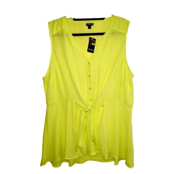 TORRID Plus Size Sheer Neon Lime Sleeveless Georgette Peplum blouse 2X - Picture 2 of 14